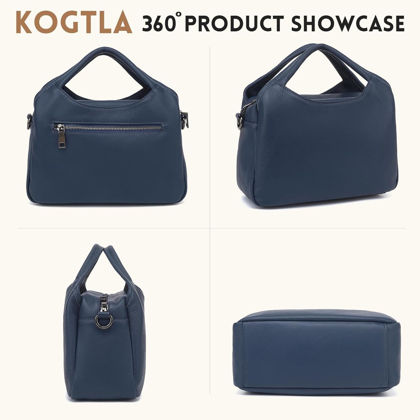 KOGTLA Genuine Leather Purses for Women, Crossbody Shoulder Bags with Top-Handle, Tote Satchel Handbags
