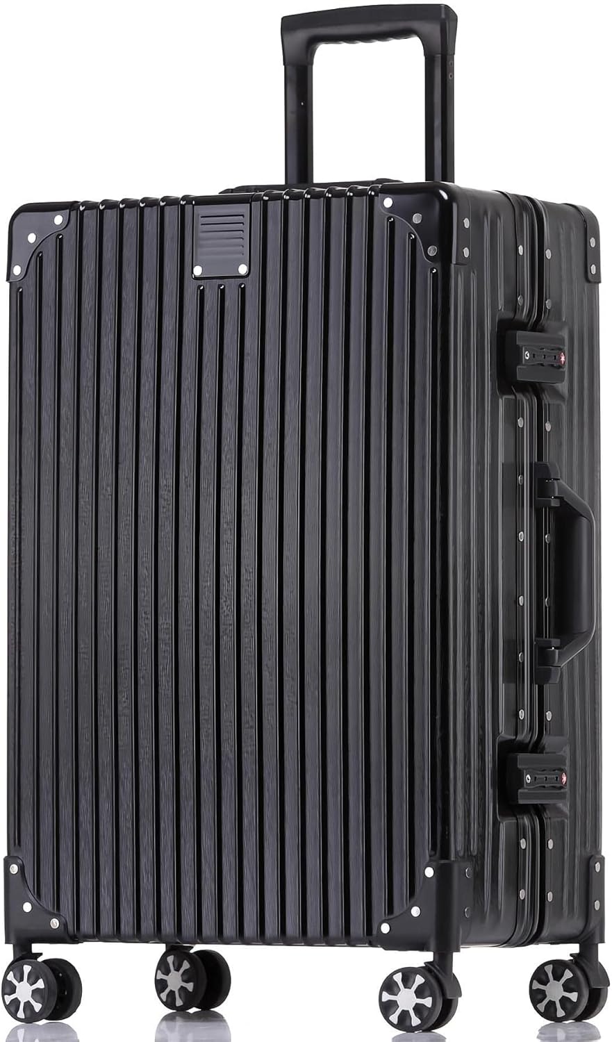 HotWay 22 Inch Checked in Luggage with Aluminum Frame,PC Hard Shell Suitcase with Spinner Wheels and TSA Lock, Large Suitcase for Travel, Black