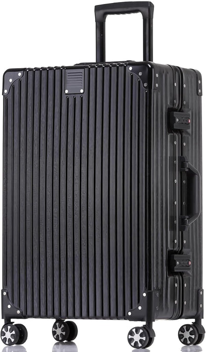 HotWay 28 Inch Checked in Luggage with Aluminum Frame, PC Hard Shell Suitcase with Spinner Wheels and TSA Lock, Large Suitcase for Business Travel, Black