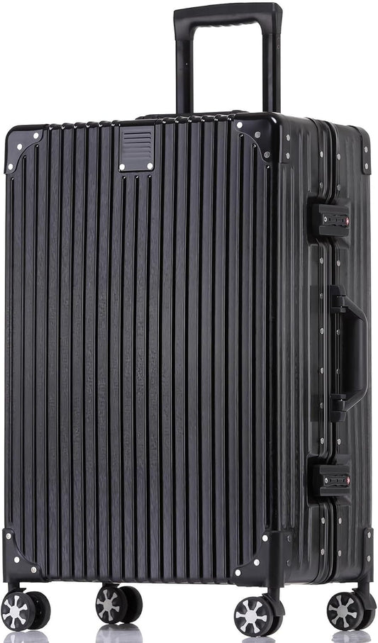 HotWay 28 Inch Checked in Luggage with Aluminum Frame, PC Hard Shell Suitcase with Spinner Wheels and TSA Lock, Large Suitcase for Business Travel, Black