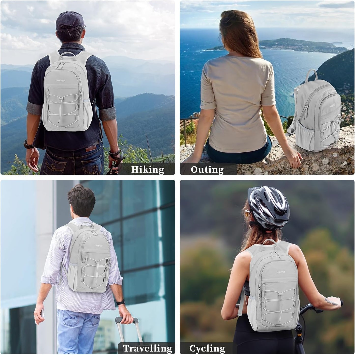 ZOMFELT Hiking Backpack for Women Men, 15L Lightweight Packable Backpack for Trip, Water Resistant Small Travel Backpacks, Foldable daypack for Hiking, Walking, Cycling, Camping, Grey