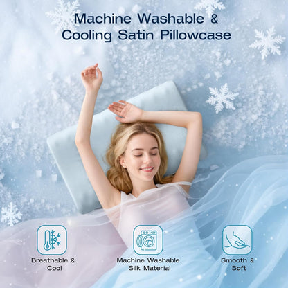 Cervical Neck Pillow for Sleeping - Memory Foam Pillows, Orthopedic Pillow for Neck and Shoulder Pain, Adjustable Cooling Contour Pillow (Misty Blue, Queen)