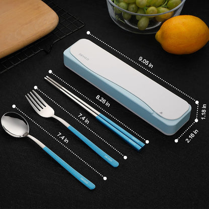 DEVICO Travel Utensils With Case, 18/8 Stainless Steel Camping Utensils, Reusable Portable Silverware Cutlery Set For Lunch Box, Include Fork Spoon Chopsticks