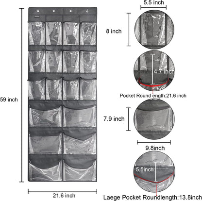 2 Pack Extra Large Hanging Over Door Shoe Organizers,closet shoe organizer shoe rack organizer shoe storage,12+6 Crytal Pockets,8Hooks,black (59"x 21.6")