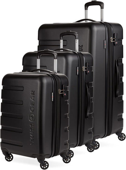 SwissGear 7366 Hardside Expandable Luggage with Spinner Wheels, Black, 3-Piece Set (19/23/27)
