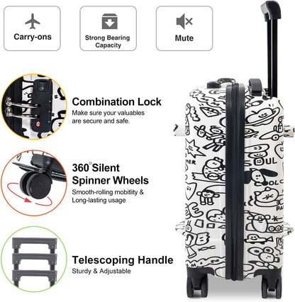 Apelila DIY Coloring Ride On Suitcase for Kids Ages 4-8, 22 Inch Graffiti Rolling Luggage with Spinner Wheels & Safety Belt, Lightweight Travel Checked Suitcase with Combination Lock
