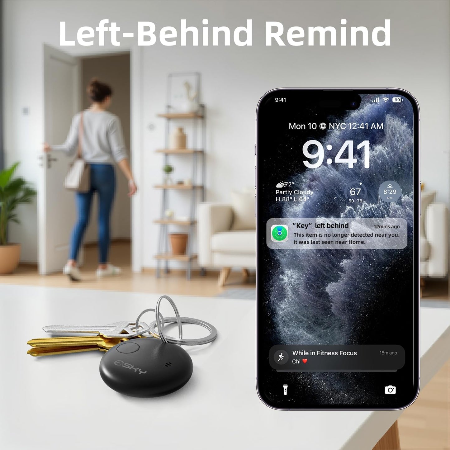 Esky Bluetooth Tracker Tag-4 Pack, Smart Luggage Tracker Compatible with Apple Find My APP (Only for iOS, Not for Android), Key Finder and Item Locator for Luggage, Backpack, Suitcases, Pets, Wallet