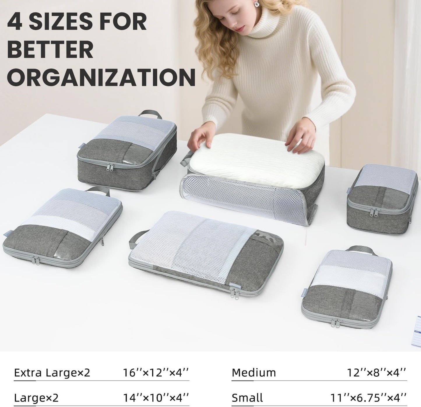 8 Set/6 Set/4 Set Compression Packing Cubes for Travel, Lightweight Vacation Travel Essentials, Travel Accessories for Suitcase Organizer Bags Set, Durable Luggage Organizer