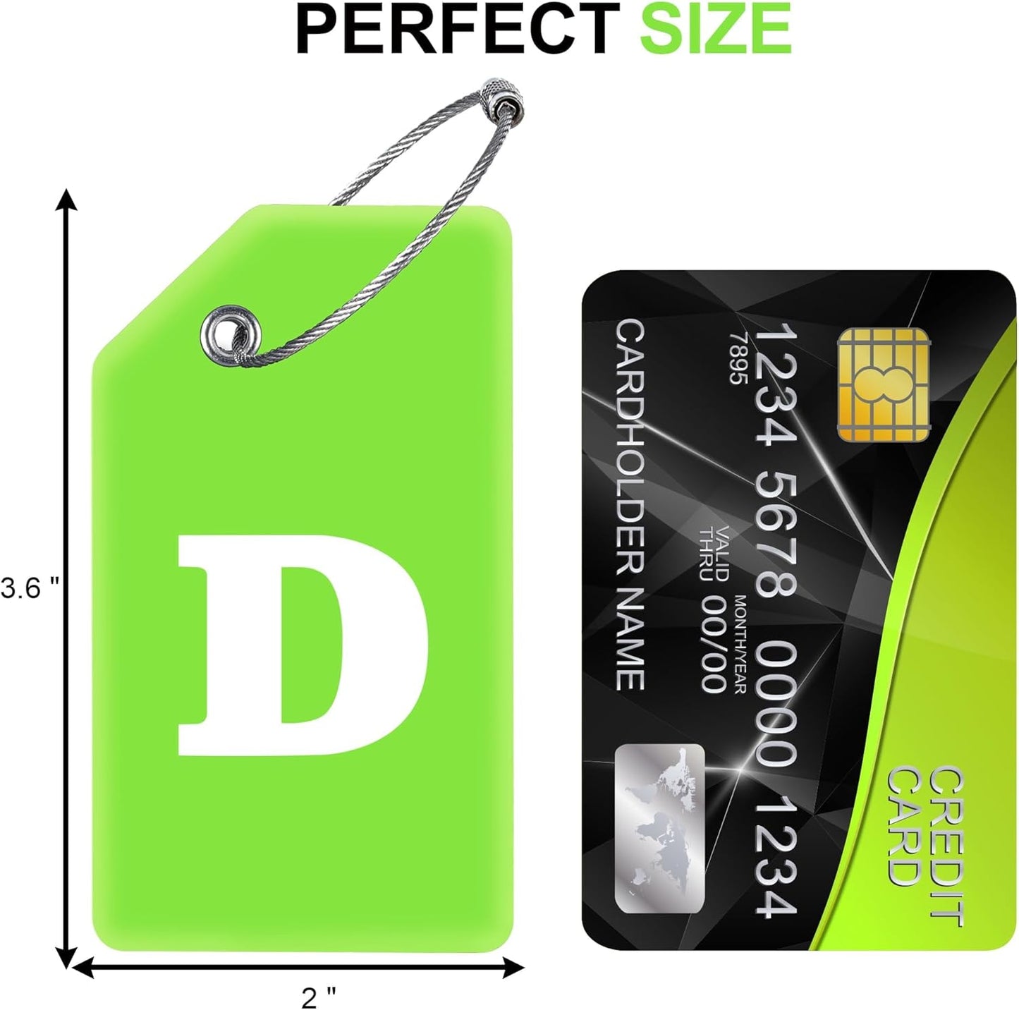 8 Pcs Luggage Tags for Suitcases, 26 Initial Letter Travel Luggage Baggage Identification Labels ID Tags Fully Bendable Tags with Stainless Steel Loop (Letter D, Green)