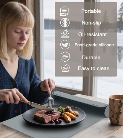 Utensil Box, Tableware Silicone Portable Box Silverware mat, Suitable for Kitchen Utensils, Portable Outdoor Camping Spoon Fork Utensils Storage mat (Gray)