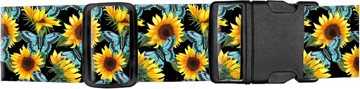 Luggage Straps for Suitcases, Adjustable Travel Belt, Durable Wide Luggage Strap, Cute Suitcase Strap Identifiers with Buckle, Bag Straps for Luggage, Cute Sunflowers Butterfly