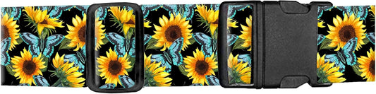 Luggage Straps for Suitcases, Adjustable Travel Belt, Durable Wide Luggage Strap, Cute Suitcase Strap Identifiers with Buckle, Bag Straps for Luggage, Cute Sunflowers Butterfly