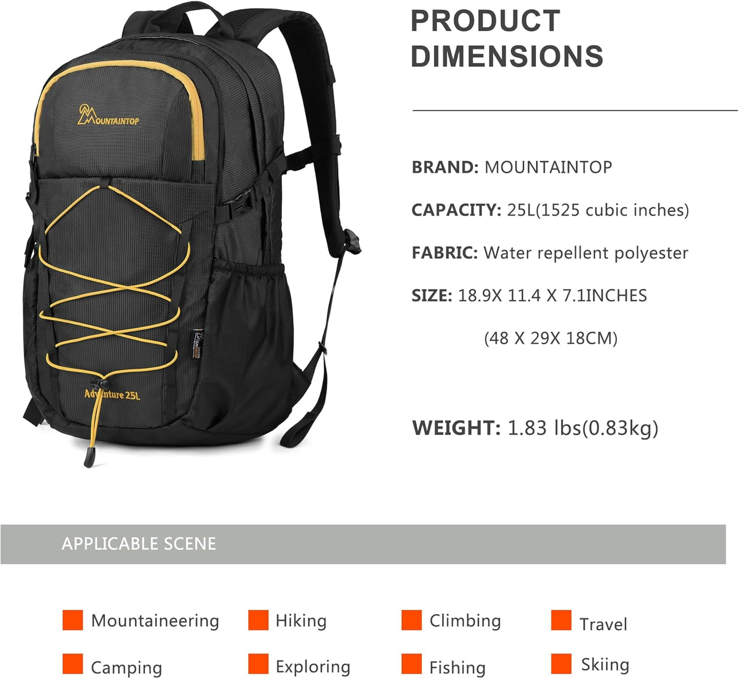 MOUNTAINTOP Hiking Backpack,25L Camping Backpack, Men Women Hiking Daypack Lightweight Travel Backpack for Camping Climbing Skiing Cycling