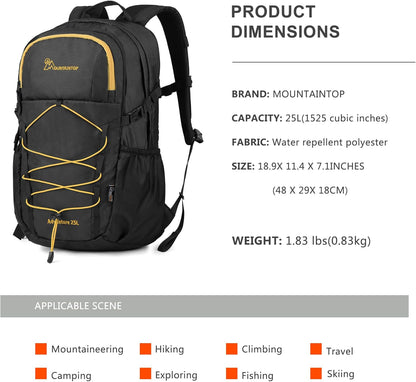 MOUNTAINTOP Hiking Backpack,25L Camping Backpack, Men Women Hiking Daypack Lightweight Travel Backpack for Camping Climbing Skiing Cycling