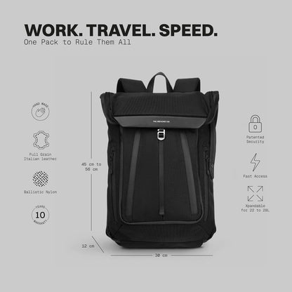 The Frenchie Co. - Work/Travel Speed Backpack - Expandable 23–30 liters - Laptop compartment with anti-theft magnetic closure - Ballistic nylon durable commuter pack