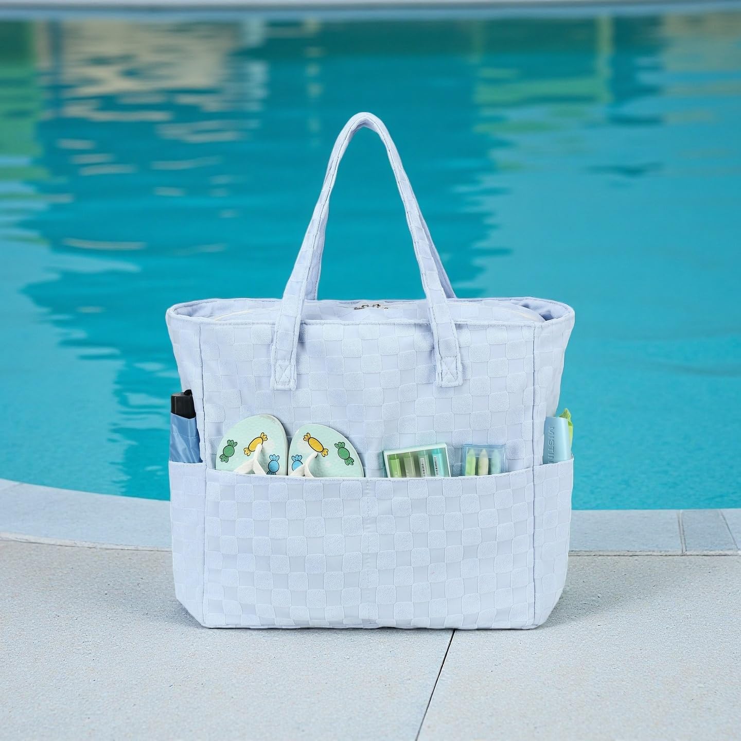 LEDAOU Large Beach Tote Bag Women Waterproof Sandproof Zipper Beach Tote Bag for Pool Gym Grocery Travel with Wet Pocket