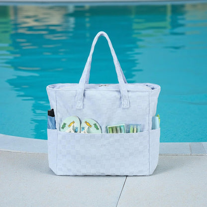 LEDAOU Large Beach Tote Bag Women Waterproof Sandproof Zipper Beach Tote Bag for Pool Gym Grocery Travel with Wet Pocket