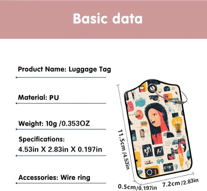 Luggage Tags for Suitcases, 2-Pack PU Leather for Cruise & Travel, Baggage ID Tags with Privacy Cover & Address Card, Durable Metal Ring, Kids Adults Travel Accessories, Artistic Mindscape