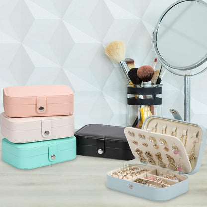 Travel Jewelry Box, PU leather Small Jewelry Organizer For Female Girls, double layer portable mini travel case for storing earrings, rings, necklaces.(blue 2pcs)