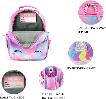 mibasies Toddler Backpack for Girls 2-4: Cute Kids Backpacks for Girls - Preschool Kindergarten Backpack - Unicorn Bangs