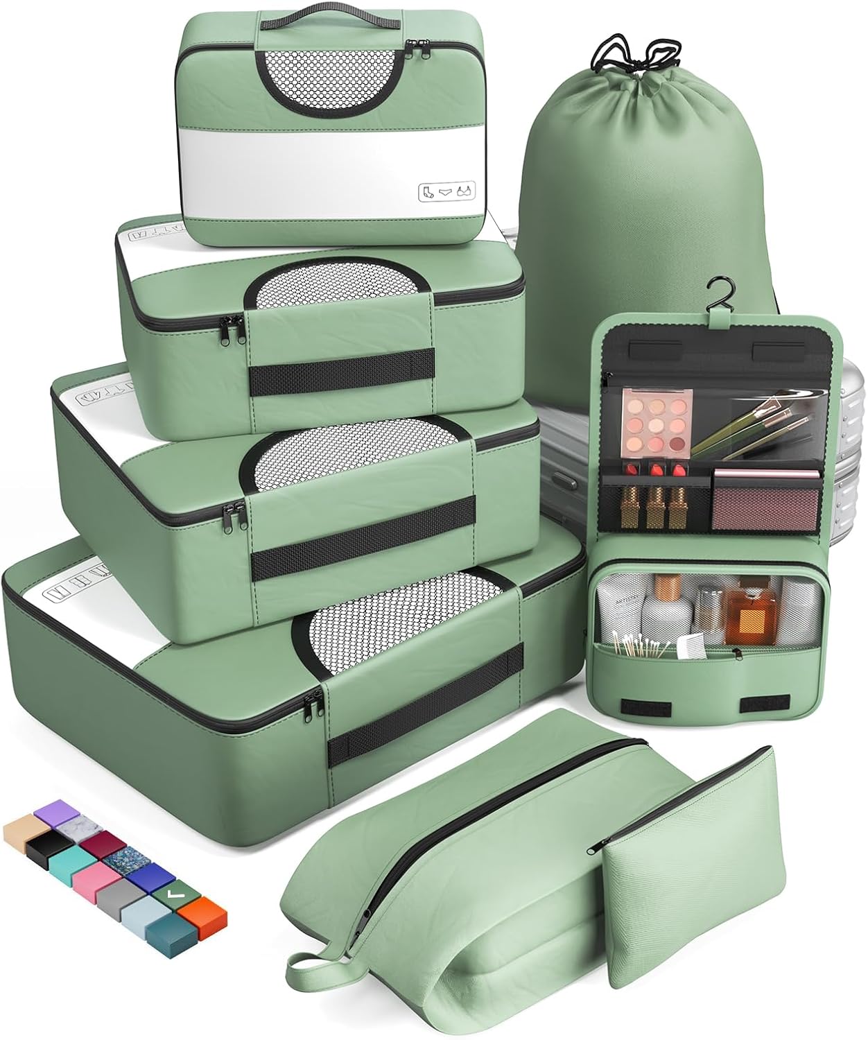 Veken 8 Set Packing Cubes for Travel Essentials, Suitcase Organizer Bags in 4 Sizes, Carry-On Luggage Accessories with Large Laundry & Hanging Toiletry Bag, Must-Have for Airplane, Road Trip & Camping