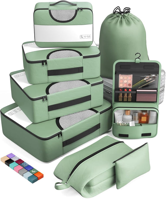 Veken 8 Set Packing Cubes for Travel Essentials, Suitcase Organizer Bags in 4 Sizes, Carry-On Luggage Accessories with Large Laundry & Hanging Toiletry Bag, Must-Have for Airplane, Road Trip & Camping