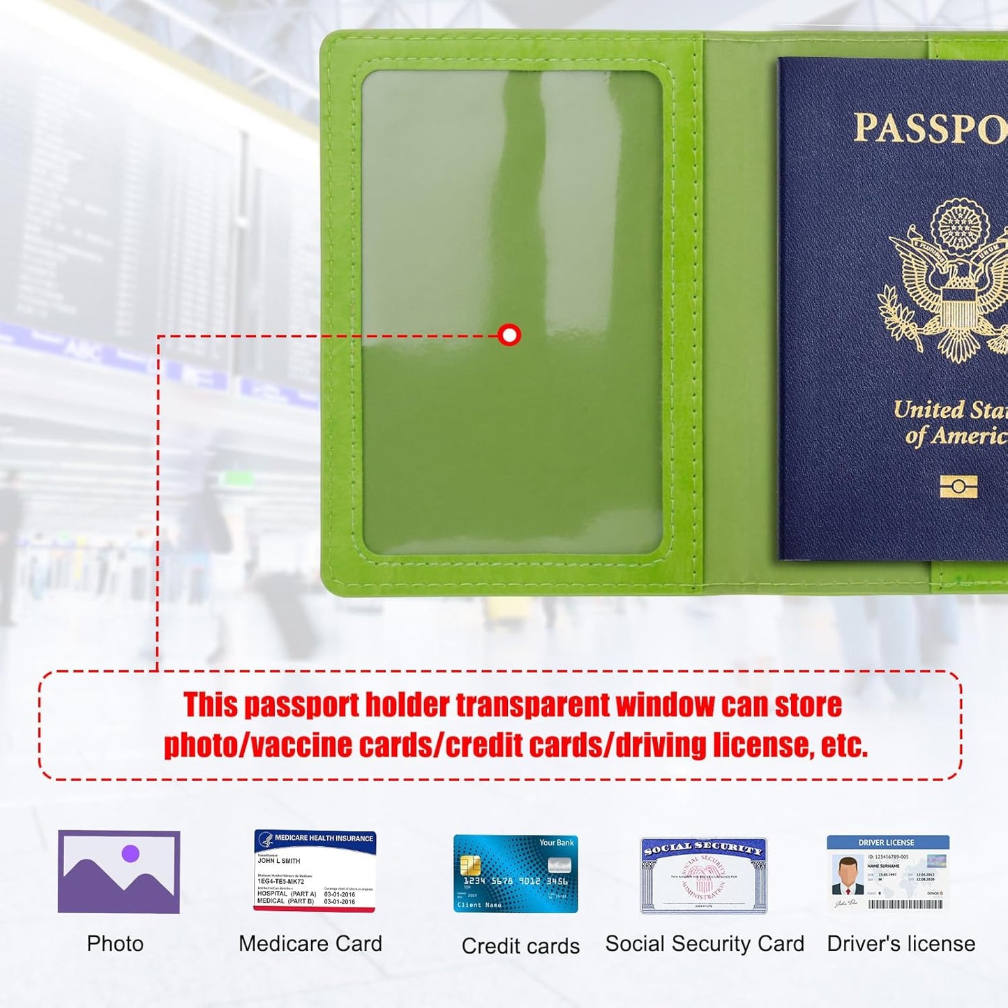 TIGARI Passport Holder for Travel Women Men, PU Leather Passport Wallet Cover Case Sleeve, Waterproof Protected Document Organizer, Family Vacation Plane Cruise Travel Essentials-Green