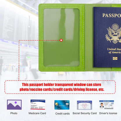 TIGARI Passport Holder for Travel Women Men, PU Leather Passport Wallet Cover Case Sleeve, Waterproof Protected Document Organizer, Family Vacation Plane Cruise Travel Essentials-Green