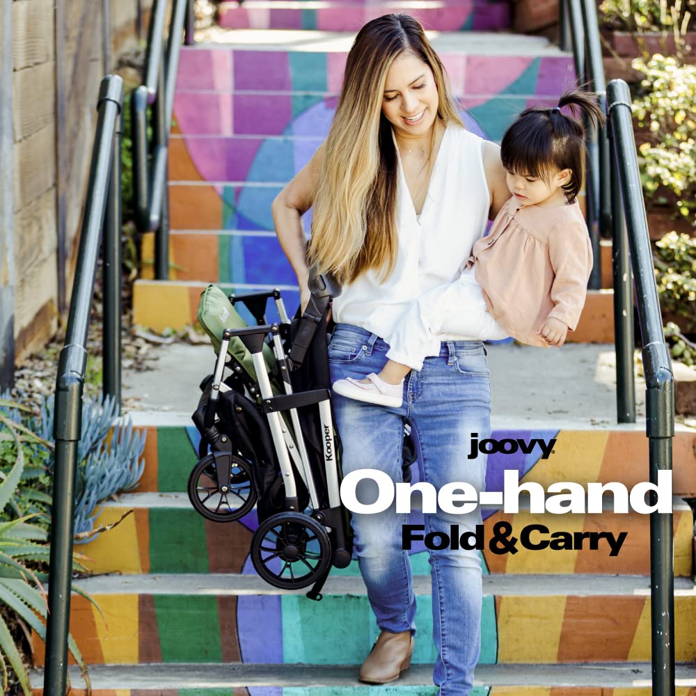 Joovy Kooper Lightweight Baby Stroller Featuring Removable, Swing-Open Tray, Big Wheels, Reclining Seat with Footrest, Extra-Large Retractable Canopy, and Compact Fold (Black)