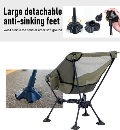 iClimb Ultralight Compact Camping Folding Beach Chair with Anti-Sinking Large Feet