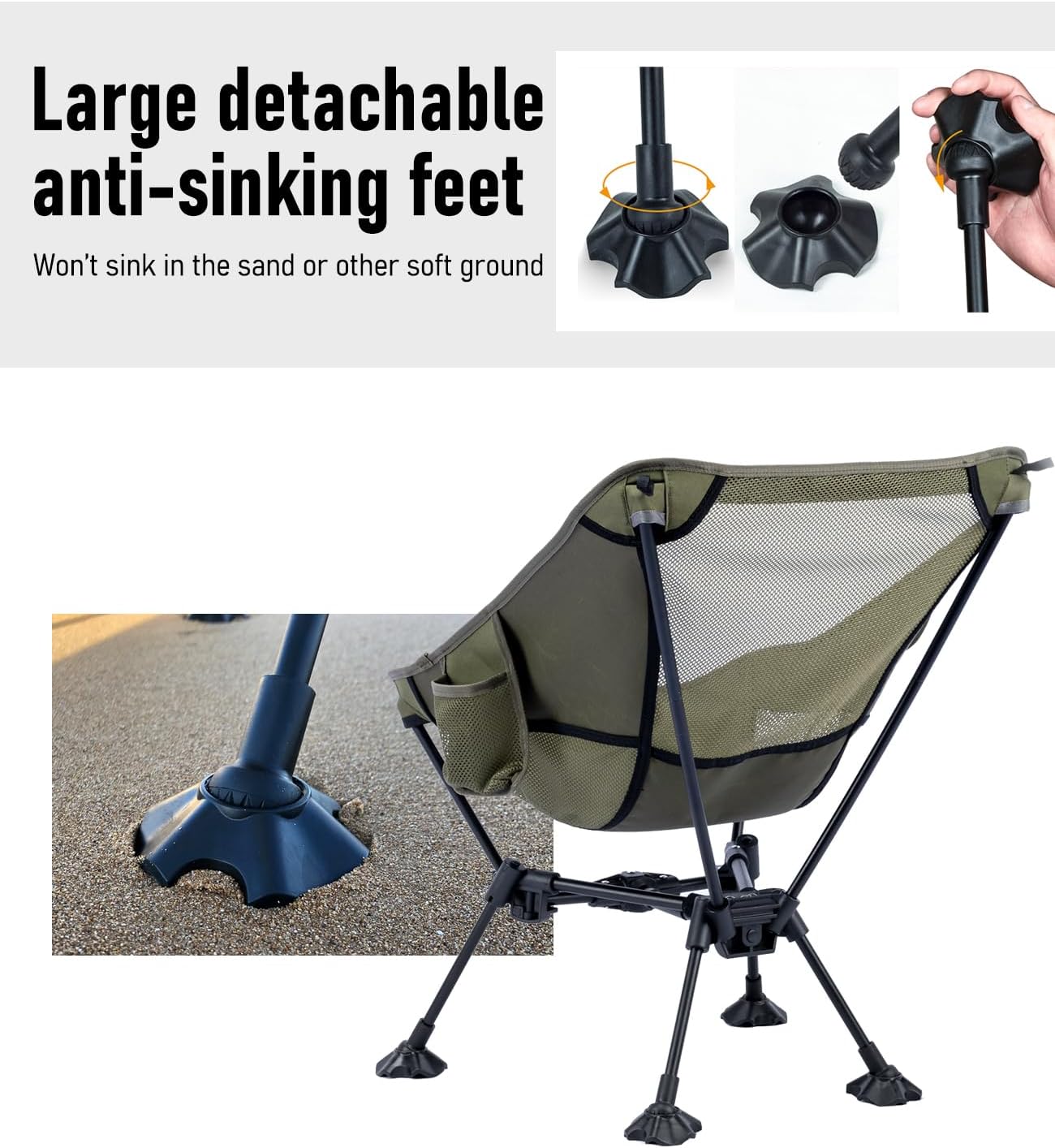 iClimb Ultralight Compact Camping Folding Beach Chair with Anti-Sinking Large Feet