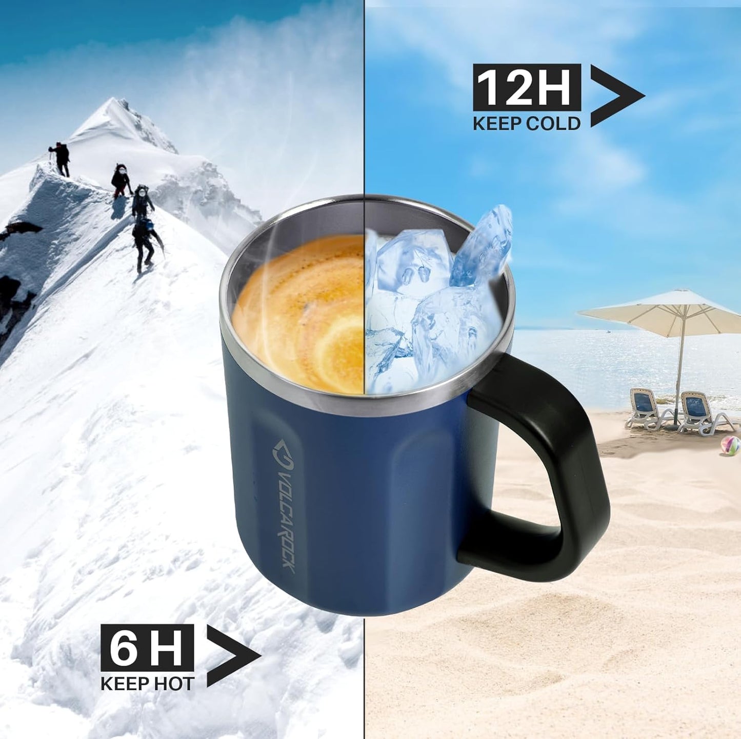 16oz Coffee Mug, Vacuum Insulated Camping Mug with Lid, Double Wall Stainless Steel Travel Tumbler Cup, Coffee Thermos Outdoor, Great for Any Beverage (Navy Blue)