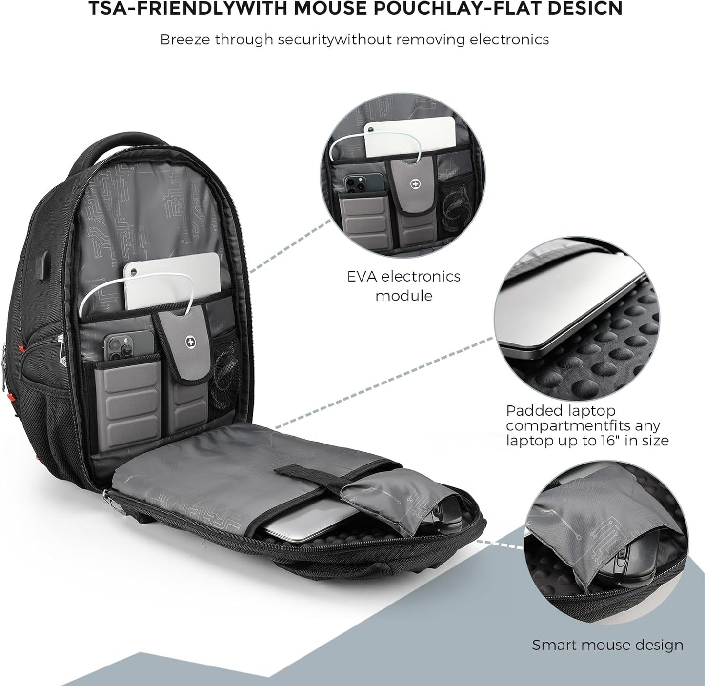 Swissdigital Design Men's Laptop Backpack for Man，Large Capacity Business Travel Backpack Black/Grey