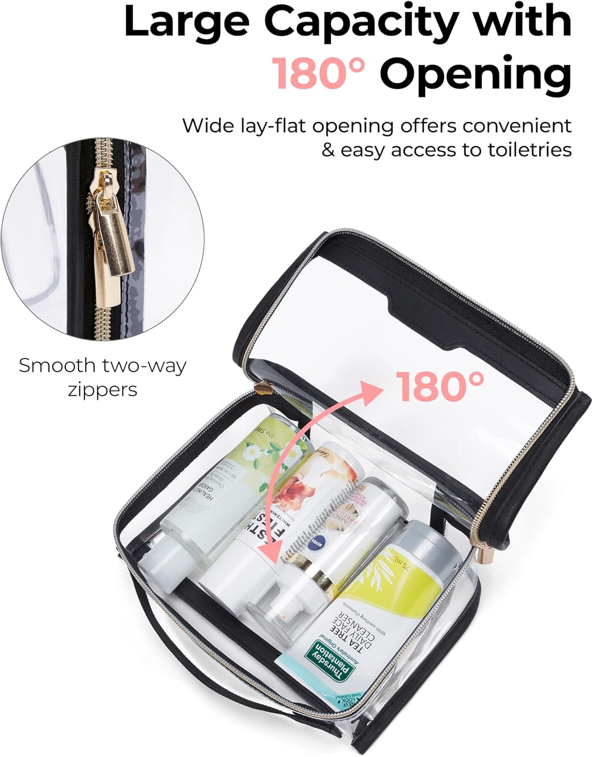 BAGSMART Clear Makeup Bag, TSA Approved Toiletry Bag, Makeup Cosmetic Pouch Bag for Women Quart Size Compliant Bag Organizer for Travel Essentials (Khaki,Pack of 1)