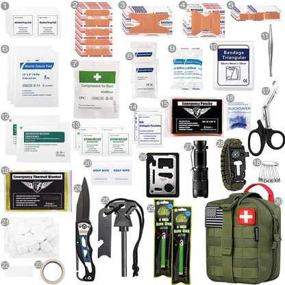 EVERLIT 250 Pieces Survival First Aid Kit IFAK EMT Molle Pouch Survival Kit Outdoor Gear Emergency Kits Trauma Bag for Camping Boat Hunting Hiking Home Car Earthquake and Adventures