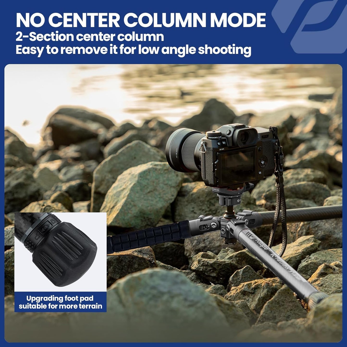 Fotopro Carbon Fiber Tripod 1.7lbs Ultralight 62 Inch Portable Compact Travel Tripod for Camera DSLR Load up to 22lbs X-Aircross 3 Lite Grey