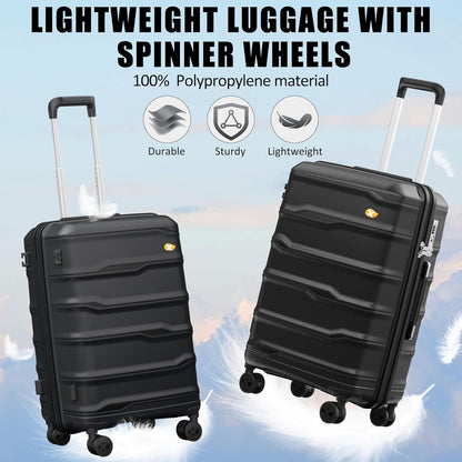 24 Inch Luggage with Spinner Wheels, Hard Shell Suitcase, Lightweight PP Luggages with TSA Lock, Checked-Medium Suitcases 24-Inch, Black