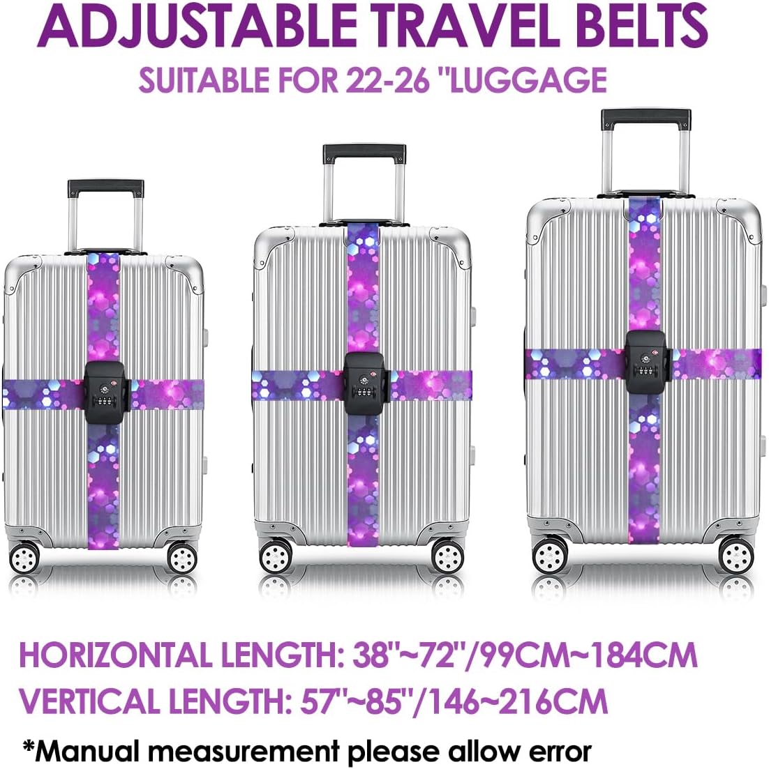 Adjustable Travel Luggage Strap Suitcase Belt Travel Bag Accessories 1.96 in W x 6.23 ft L