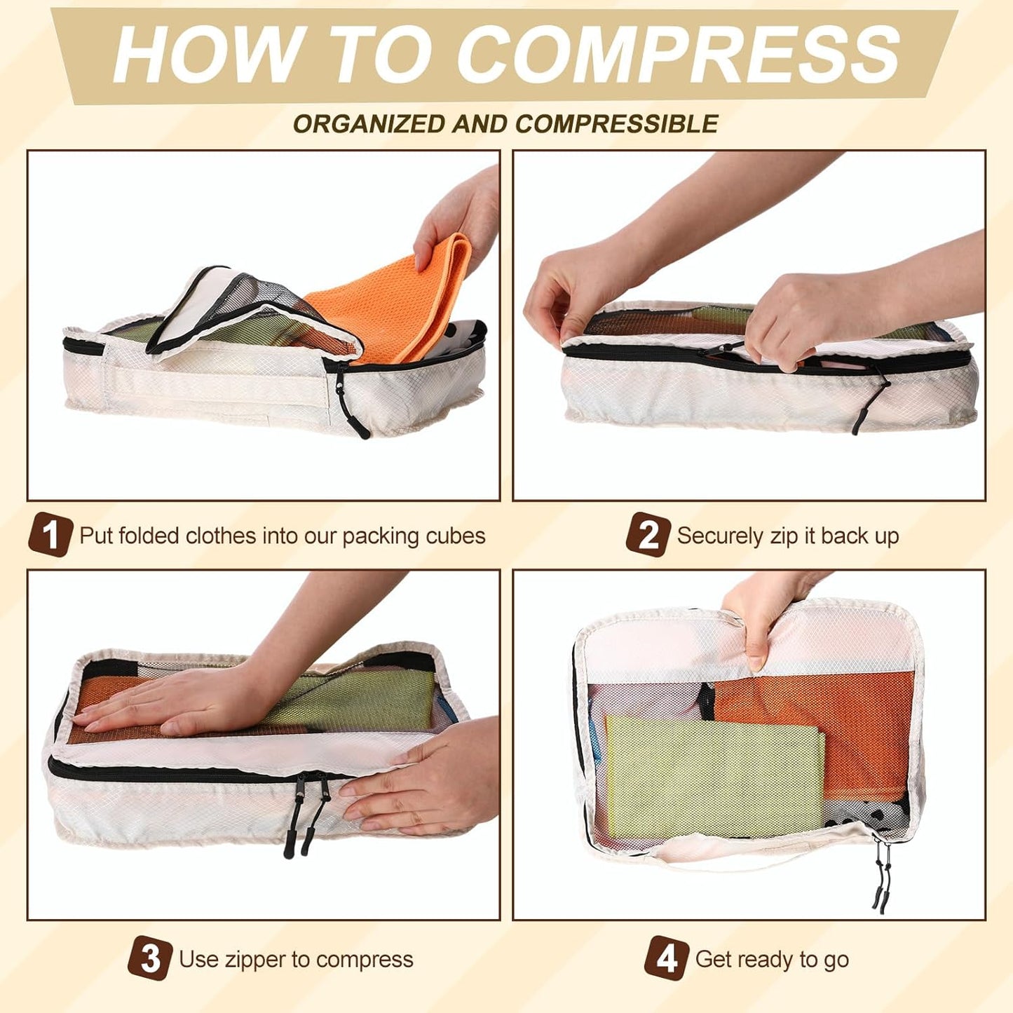 5 Pcs Packing Cubes for Suitcase Large Travel Cubes Carry on Luggage Organizer Bags for Clothes Accessories(Mixed,Khaki)