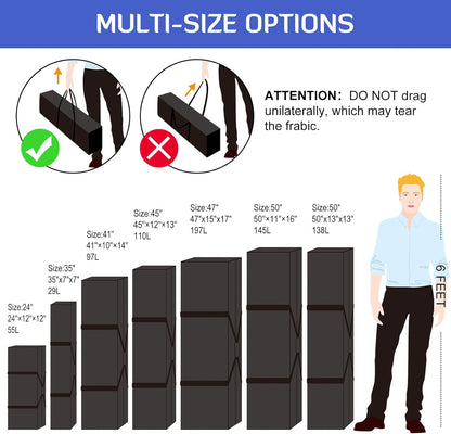 INFANZIA 47inch Sports Duffel Travel Bag, 196L Extra Large Duffel Luggage Bag with Upgrade Zipper, Water Resistant & Foldable Equipment Storage Bag for Camping Tent Tripod Fishing, 2PCS