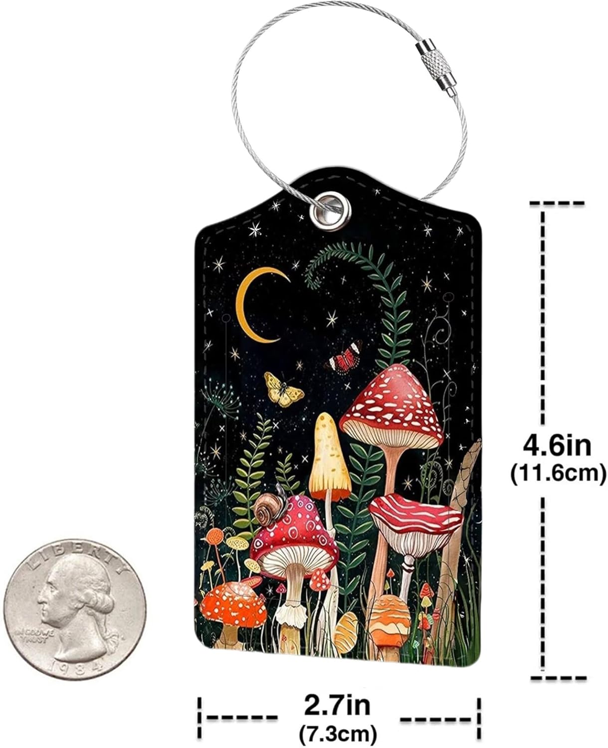 2 Pack Luggage Tag for Suitcase, Cute Unique Leather Bag Tags Identifiers Privacy Cover ID Label with Durable Steel Loop for Women Men Kids Girls Travel, Mushroom House