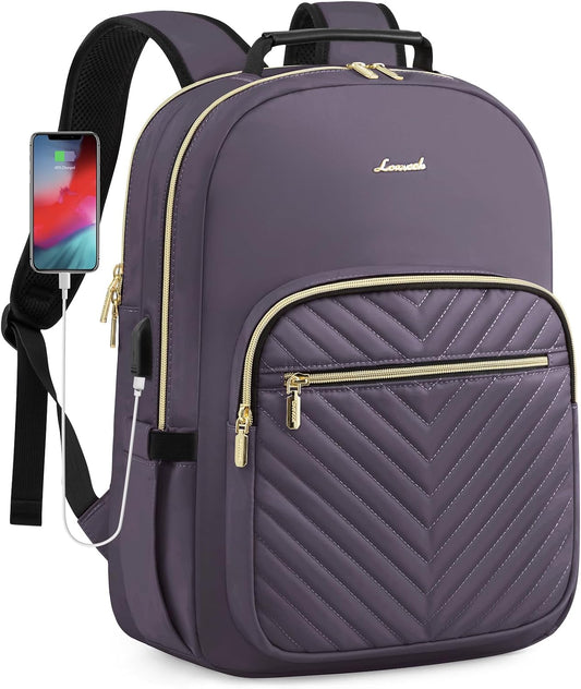 LOVEVOOK Laptop Backpack for Women, Large Capacity Travel Computer Work Bag with 17-inch Laptop Compartment, Business Nurse Backpack Purse, Hiking Outdoor Carry On Backpack, Purple Grey