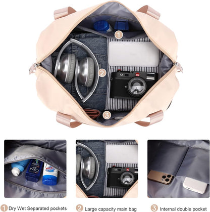 Travel Duffel Bag, Sports Tote Gym Bag, Shoulder Weekender Overnight Bag for Women
