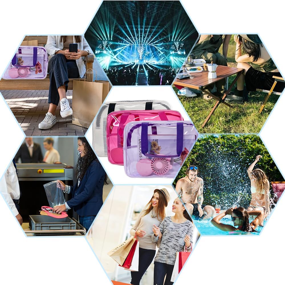 Travel Clear Waterproof PVC Bag, Toiletry Carry Pouch Makeup Artist Bag, Makeup Bags with Zipper Handle Straps, Tote Bag Violet