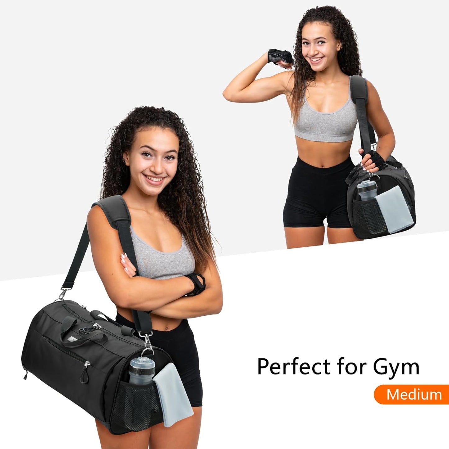 TOPDesign Gym Bag for Women & Men, Unisex Duffel Bag with Shoe Compartment & Wet Pocket for Travel Sports Gym (M Black)