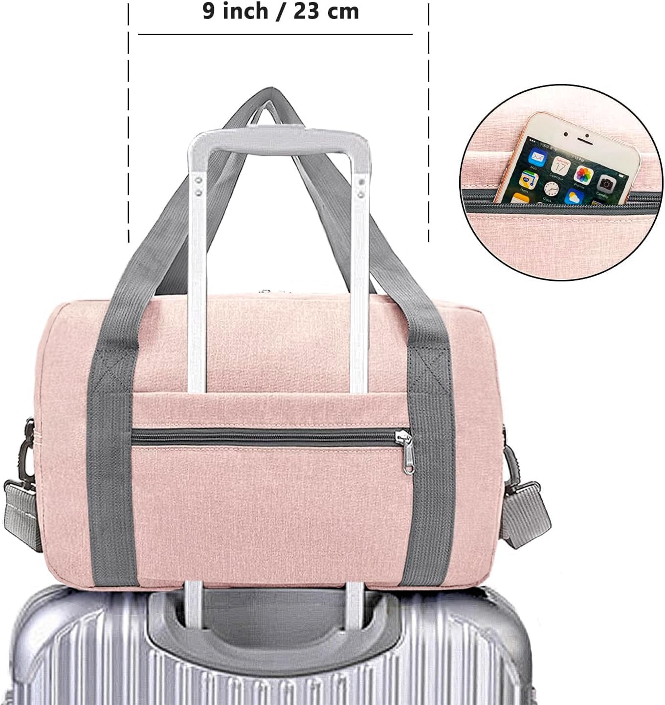 Foldable Carry on Luggage Bag 22x14x9 Personal Item Bag for Airplanes Travel Duffel Bags for Women and Men (40L, Pink)