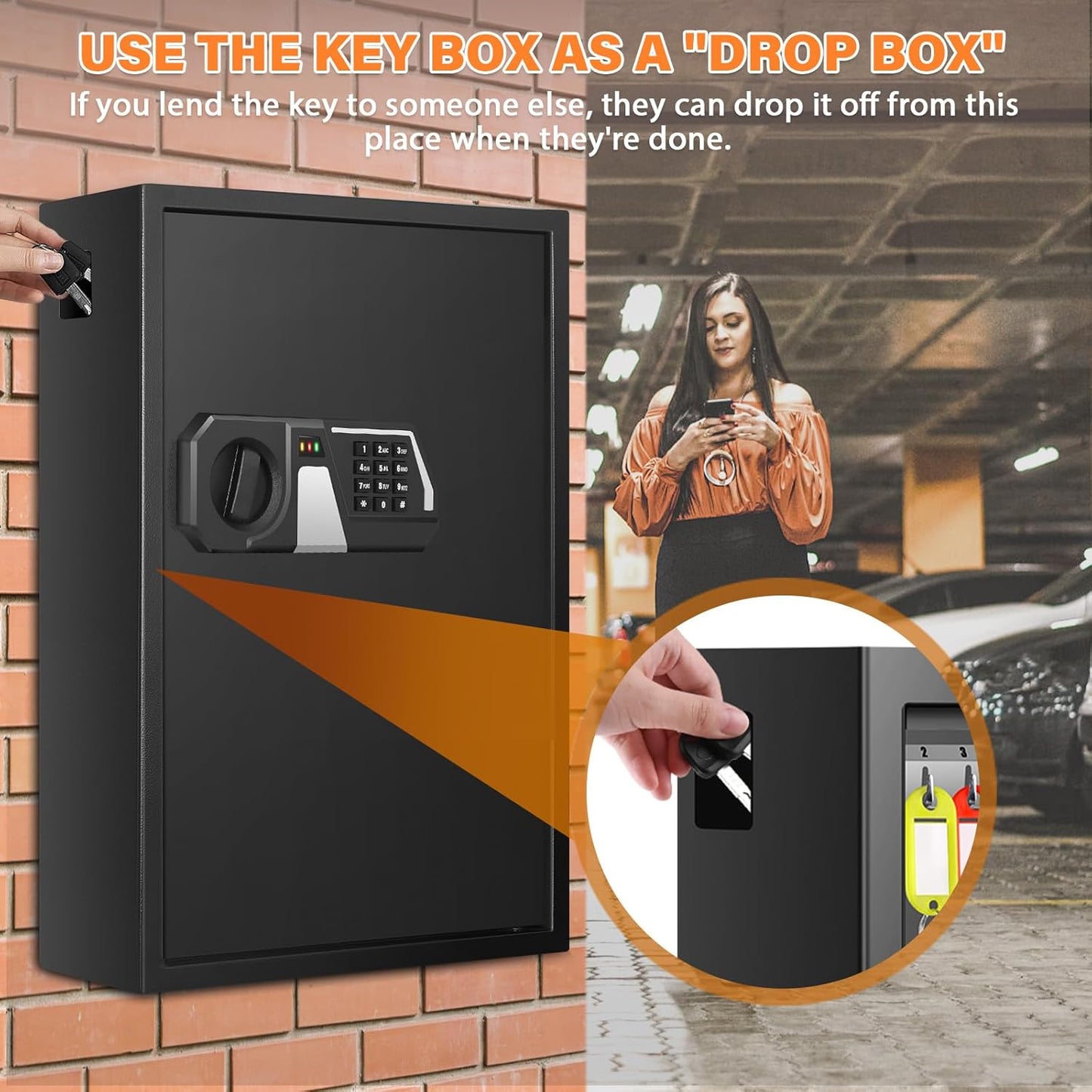 200 Keys Fireproof Key Safe with Hook Plates and Key Tags, Anti-Theft Key Lock Box Wall Mount with Combination Lock, Heavy Duty Key Box Key Cabinet Key Organizer for Home Office Garage