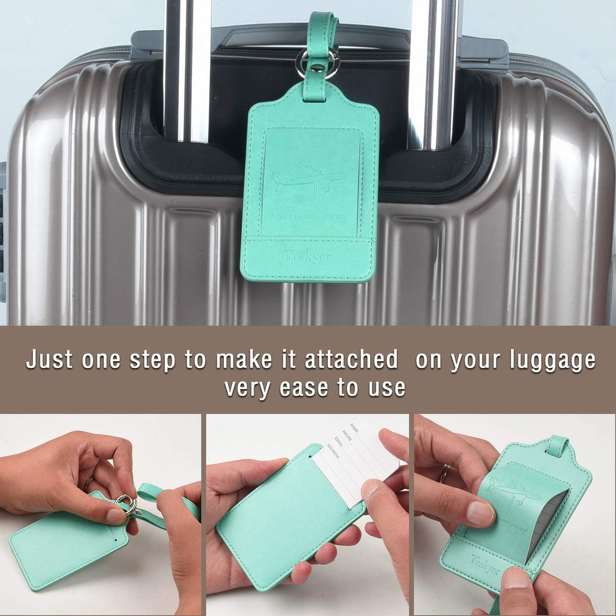Teskyer Luggage Tags, 3 Pack Premium PU Leather Luggage Tags Privacy Protection Travel Bag Labels Suitcase Tags