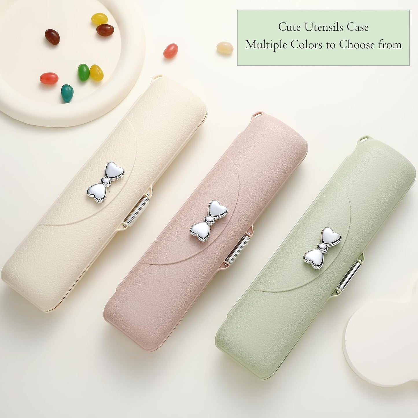 DEVICO Travel Silverware Set with Case, Portable Lunch Utensils Set for Work, Reusable Travel Cutlery Set, 18/8 Stainless Steel Flatware for Caming School Picnic, Dishwasher Safe (Light Yellow)