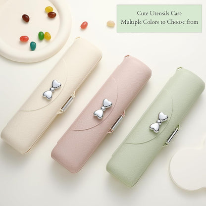 DEVICO Travel Silverware Set with Case, Portable Lunch Utensils Set for Work, Reusable Travel Cutlery Set, 18/8 Stainless Steel Flatware for Caming School Picnic, Dishwasher Safe (Green)